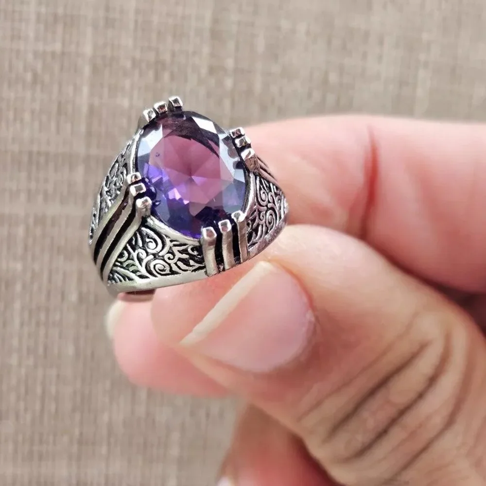Turkish style Rings Fashion Jewelry Silver Tone W/ Faux Purple Crystal Size 7